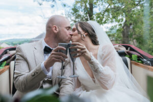 Bride and groom kissing